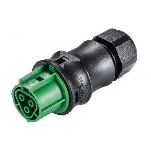 Разъем RST20i3  96.031.4055.7, Розеточный разъем на кабель диам. 6-10 мм, IP68(69k), 3 полюса, винтовая фиксация провода, номинальные характеристики: 250/400V, 20A, цвет контактной вставки: зеленый, цвет корпуса: черный, серия RST Classic