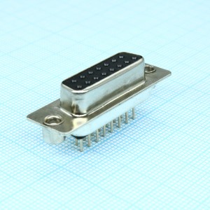 DS1034-15FBNSI26, Разъем D-Sub, розетка на плату 15 контактов вертикальный / чёрный с гайкой 4.0мм