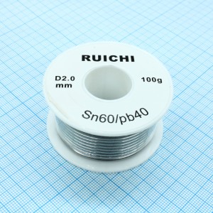 Припой SN60/PB40 2,0мм 100гр  без флюса, Припой проволочный ПОС-60 без канифоли, d 2,0мм, 100 г