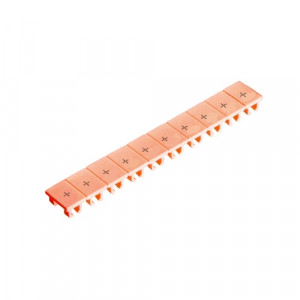 Маркировка для клемм (полоска) 9705A/5/10 B + RT, Маркировочные шильдики, для клемм сечением 2,5 мм.кв., боковая / верхняя, 10 шильдиков, нанесенные символы: +, с горизонтальным расположением, размер шильдика: 4,8 x 8,3 мм, цвет: красный