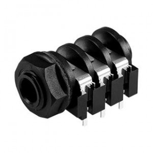 SJ-63072J, Телефонные разъемы audio jack, 6.35 mm, horizontal, 2 conductor, through hole, 2 switches, w/ nut