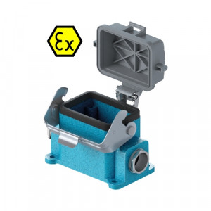 Закрытое основание разъема EX EX GUT GR 6 M25 09IA Z0, Основание разъема на панель, закрытое, типоразмер 6B, взрывозащита, с уплотнителем, 2 кабельных ввода M25x1,5, IP54, с боковым расположением, с одной защелкой, без защитной крышки, материал корпуса: цинковый сплав