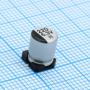 EHV221M0JRC8, Конденсатор алюминиевый  электролитический 220мкФ 6.3В ±20% (6.3 X 7.7мм) для поверхностного монтажа 105мА 2000час 105°С лента на катушке