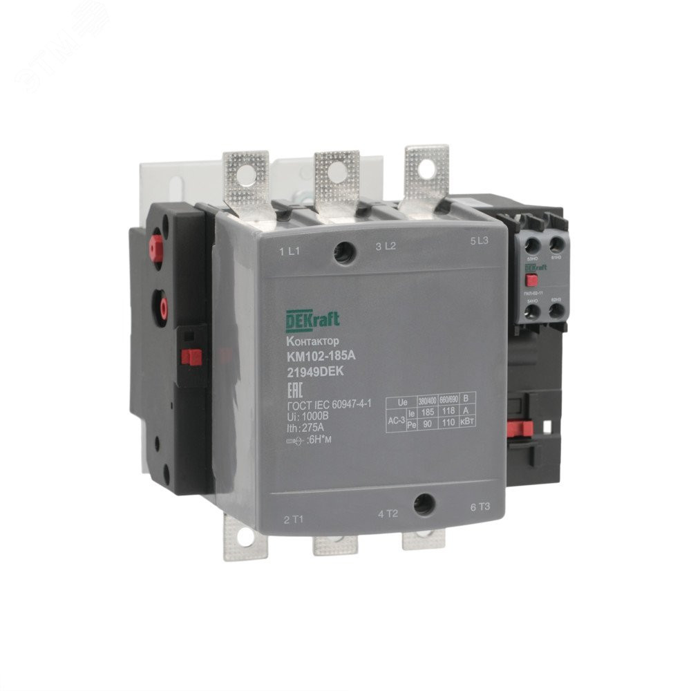 Изображение товара Контактор 185А 220В АС3 АС4 КМ-102 DEKraft надежное автоматическое устройство
