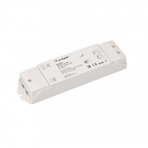 Диммер SMART-D20-DIM (12-48V, 1x10A, 2.4G) 031951, Диммер для монохромной светодиодной ленты (ШИМ). Питание/рабочее напряжение 12-48VDC, максимальный ток 10A на канал, 1 канал, максимальная мощность 120-480W. Винтовые клеммы. Корпус - PVC. Габариты 175x45x27 мм. Управляется пультами и панелями серии SMART