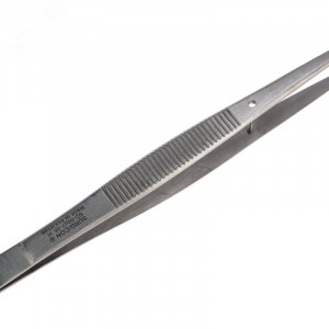 Пинцет изогнутый, узкий, фиксатор, рифленый 155мм ПРОФИ 12-0355