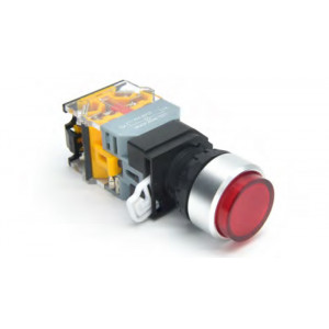 Кнопка DT22M-FRHD11/YEAC/DC24, Кнопка управления в сборе, без фиксации, 24 - 380VAC / DC, 0,6 - 10A, с подсветкой, 24VDC, цвет: желтый, диаметр отверстия: 22 мм, металлическая обойма кнопки