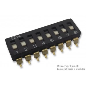 A6S8101H, Переключатель DIP 8 групп 0.025А 24В для поверхностного монтажа 1000 циклов шаг 2.54мм