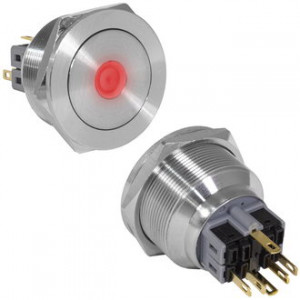 GQ30PF-11ZD/R/N ON-OFF+OFF-ON, Антивандальная кнопка металлическая с фиксацией и с подсветкой, посадочная резьба М30, контакты под пайку