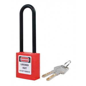 gwr001DN76RED, Замок блокировочный с нейлоновой дужкой, дисковый цилиндр, высота дужки – 76 мм, диаметр дужки – 6.2 мм, нейлоновый корпус, размеры корпуса – 45х38х20 мм, цвет – красный, 1 шт/упак