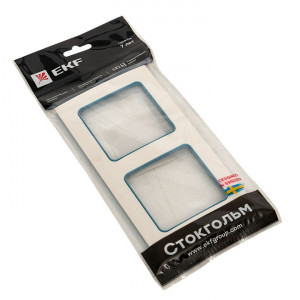 Стокгольм Рамка 2-местная белая с линией цвета синий PROxima EXM-G-305-30