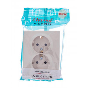 Розетка 2-м СП VESNA с заземл. со шторками ПБТ кремов. 742-0300-178B