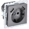 Розетка BRITE РЮш10-1-БрС 16А с USB A+A 2.1А с заземл. защ. шторки сталь BR-R14-16-U21-D21-K46