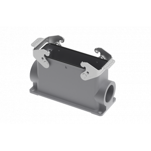 Закрытое основание разъема S24B-SMH-2L.M-M40, Основание разъема на панель, закрытое, типоразмер 24B, высокое исполнение, с уплотнителем, 1 отверстие с резьбой для кабельных вводов M40x1,5, с двумя защелками, без защитной крышки, материал корпуса: алюминиевый сплав