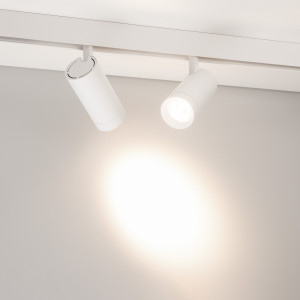 Светильник MAG-ORIENT-SPOT-R65-20W Day4000 (WH, 24 deg, 48V) 037122, Светильник для магнитных треков MAG-ORIENT шириной 26 мм. Мощность 20 Вт, св. поток 2010 лм, 100 лм/Вт, дневной 4000 K, CRI>90, угол 24°, напряжение питания 48 В. Белый фигурный корпус из металл, экран поликарбонат, степень защиты IP20. Размеры LxWxH 204x