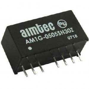 AM1G-1205SZ, DC/DC, 1Вт, вход 9…18В, выход 5В/0.2А, изоляция 1000В DC, КПД 72%, максимальная емкостная нагрузка не более 3300мкФ, вход On/Off, SIP8, 21.85x9.2x11.1мм, -40…85°C, пластик