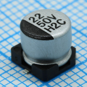 EHV220M50RC, Конденсатор алюминиевый  электролитический 22мкФ 50В ±20% (6.3 X 5.5мм) для поверхностного монтажа 45мА 2000час 105°С лента на катушке