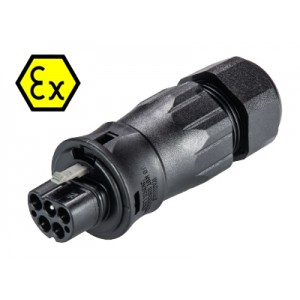 Разъем RST20I5SXS1 ZR2SV  BL07, Взрывозащищенный вилочный разъем на кабель диам. 13-18 мм, IP68(69k), 5 полюсов, винтовая фиксация провода, номинальные характеристики: 250/400V+РЕ, 20A, цвет: черный, серия RST Ex
