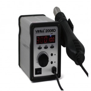 YH 2008D, Паяльная станция для бессвинцовой пайки 650W,регулировка температуры 100°C~450°С,температурная стабильность ±2°С, cкорость потока до 120 л/мин,цифровой дисплей в комплекте с 3 насадками на фен.