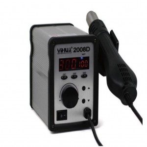YIHUA 2008D, Паяльная станция для бессвинцовой пайки 650W,регулировка температуры 100°C~450°С,температурная стабильность ±2°С, cкорость потока до 120 л/мин,цифровой дисплей в комплекте с 3 насадками на фен.