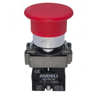 КНОПКА XB2-BС42 "ГРИБОК" БЕЗ ПОДСВЕТКИ К, КНОПКА XB2-BС42 "ГРИБОК" БЕЗ ПОДСВЕТКИ КРАСНЫЙ 1НЗ (ANDELI)