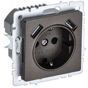 Розетка BRITE РЮш10-1-БрТБ 16А с USB A+A 2.1А с заземл. защ. шторки темн. бронза BR-R14-16-U21-D21-K45