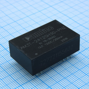 AM3T-2412SH30-PNZ, DC/DC преобразователь 3 Вт  вход 18...36В выход 12В 0.25А  -40°...+85°C КПД 86%  макс. ёмк. нагрузка 2700 мкФ  корпус DIP24, пластик  установка на печатную плату  20.3x31.6x10.2 мм  14 г