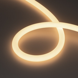 Лента герметичная MOONLIGHT-TOP-A336-D18mm 24V Warm3000 360deg (14.4 W/m, IP65, 2835, 5m, wire x1) 038754, Гибкая герметичная лента (неон серии MOONLIGHT), сечение 18х18 мм. Светодиоды SMD 2835 336 шт/м. Цвет свечения ТЁПЛЫЙ (3000 К), индекс цветопередачи CRI>90, световой поток 950 лм/м, угол излучения 360°. Мощность 14.4 Вт/м, питание 24 В. Класс пылевлагозащ