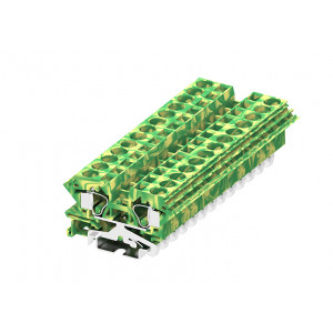 Заземляющая клемма 210917, Заземляющая клемма, тип фиксации провода: пружинный, номинальное сечение: 10 мм кв., ширина: 10 мм, цвет: желто-зеленый, тип монтажа: DIN35