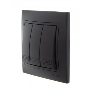 Выключатель 3-кл. 1п СП Mira 10А IP20 со вставкой черн. бархат 701-4242-109