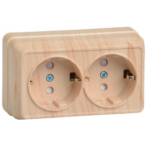 РСш22-3-ОС Розетка 2местн. с з/к с защ.штор. 16А откр.уст. ОКТАВА (сосна) ERO24-K03-16-DC