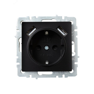 Розетка BRITE РЮш10-1-БрЧ 16А с USB A+A 2.1А с заземл. защ. шторки черн. BR-R14-16-U21-D21-K02