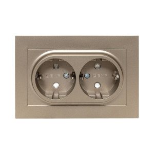 Механизм розетки двойной, 16А, с заземлением, со шторками, с рамкой, шампань Эпика EKF UP1-SOC-211