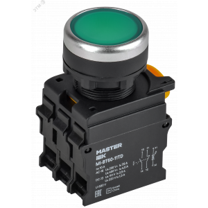 Кнопка с подсвет. и фикс. d=22мм 1NO+1NC зел-ная MASTER IEK MI-BT60-11TD-3-11-K06