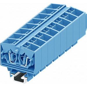 Проходная клемма (MINI) 254394, Проходная клемма, MINI, верхний подвод кабеля, 4 точки подключения, тип фиксации провода: пружинный, номинальное сечение: 2,5 мм кв., 24A, 800V, ширина: 10 мм, цвет: синий, тип монтажа: DIN15