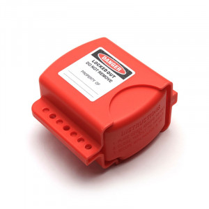 gwrF08, Блокиратор вентиля со съёмной рукоятью раздвижной, полипропилен, длина отверстия для шпинделя – 45-110 мм, 150х220х70 мм, цвет – красный, 1 шт/упак