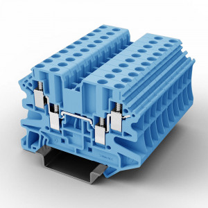 Проходная клемма UUT-2.5/2-2-BE, Проходная клемма, 4 точки подключения, тип фиксации провода: винтовой, номинальное сечение: 2,5 мм кв., 24A, 500V, ширина: 5,2 мм, цвет: синий, тип монтажа: DIN35