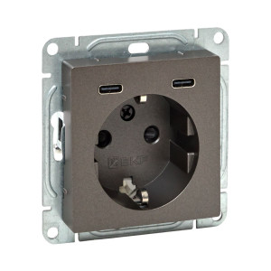 Механизм розетки с USB-C - 2шт, 16А, с заземлением, со шторками, мокко Эпика EKF UP1-SOM-111-2USBC