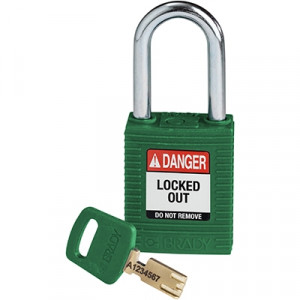 gws150368, Замок SafeKey нейлоновый со стальной дужкой, высота дужки – 38 мм, диаметр дужки – 6.4 мм, нейлоновый корпус, размеры корпуса – 46х38х19 мм, цвет – зеленый, 1 шт/упак