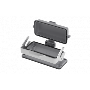 Открытое основание разъема S16B-BM-1L.M-PC, Основание разъема на панель, открытое, типоразмер 16B, с уплотнителем, с одной защелкой, с защитной крышкой, материал корпуса: алюминиевый сплав