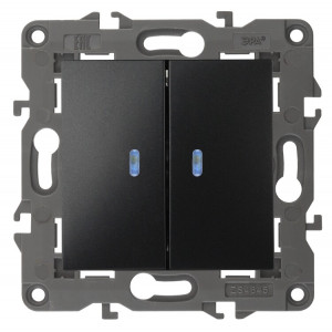 14-1105-05 Выключатель двойной с подсветкой, 10АХ-250В, IP20, Elegance, антрацит (10/100/160 Б0034241