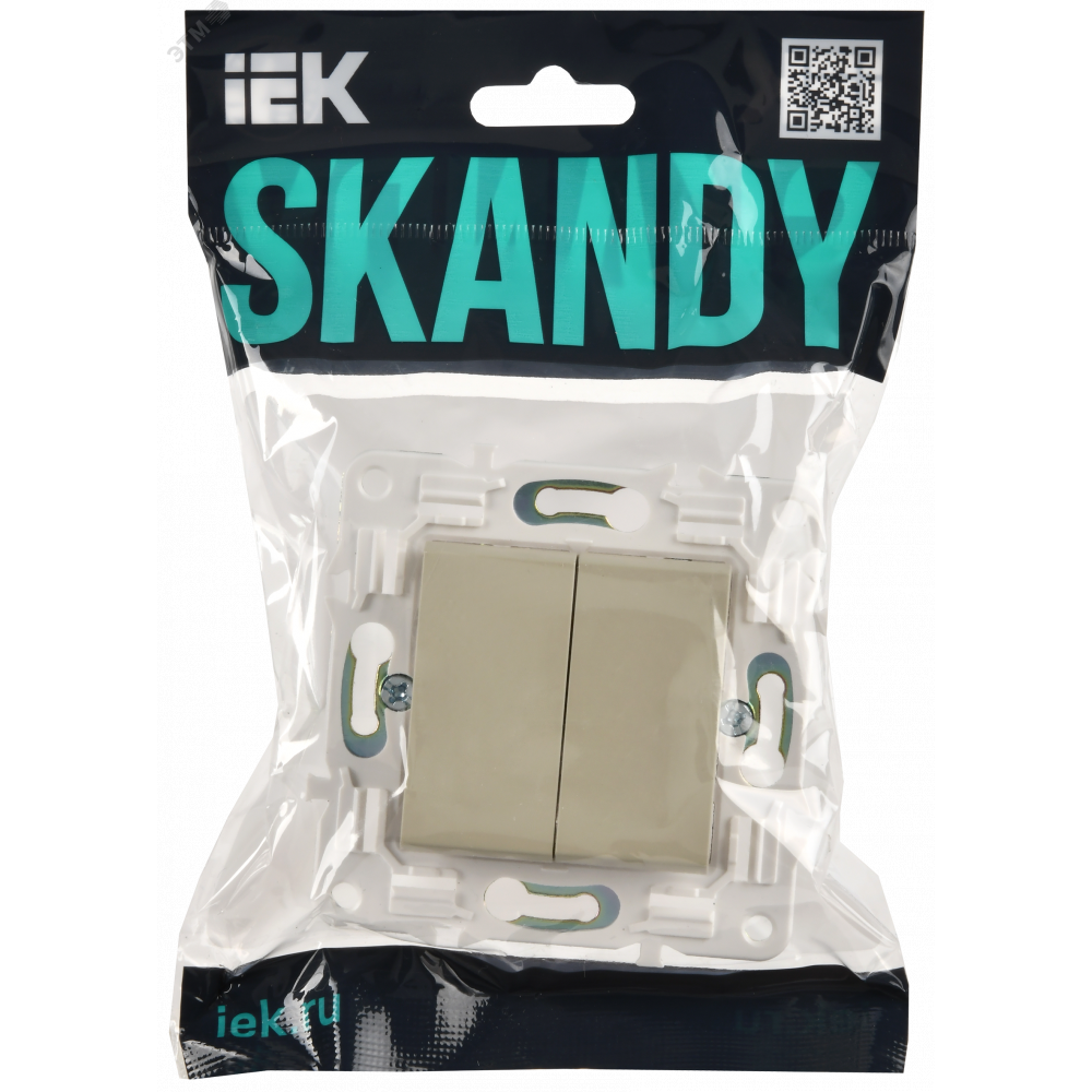 Изображение товара Выключатель 2-клавишный 10А SKANDY бежевый IEK SK-V04B
