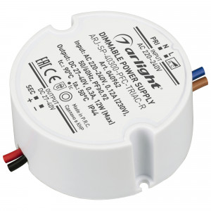 Блок питания ARJ-SP-40300-PFC-TRIAC-R (12W, 27-40V, 300mA) 040962, Диммируемый источник тока по стандарту TRIAC с гальванической развязкой для светильников и мощных светодиодов. Входное напряжение 220-240 VAC. Выходные параметры: 30-40 В, 300 mА, 12 Вт. Встроенный PFC >0,92. Негерметичный пластиковый корпус IP 44.