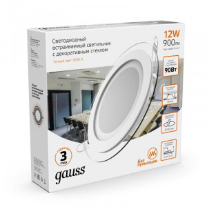 Светильник круглый с декоративным стеклом,160х30, 118, 12W 3000K, 900лм 1/40 947111112