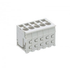 Клемма Wiecon 8158 / 5 TOP V OB, Клемма вертикальный подвод кабеля, на плату, шаг: 5.0 мм, 5 полюсов, фиксация провода пружинная, исполнение: без маркировки, 300V, 16А, цвет: серый