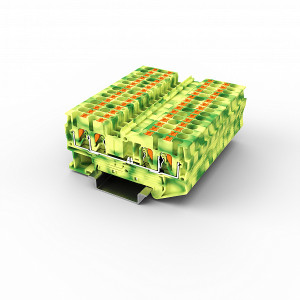 Заземляющая клемма UPT-2.5/2-2PE, Заземляющая клемма, 4 точки подключения, тип фиксации провода: Push-in, номинальное сечение: 2,5 мм кв., 800V, ширина: 5,2 мм, цвет: желто-зеленый, тип монтажа: DIN35