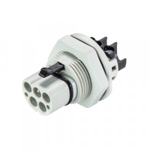 Вилочный разъем в панель RST20I5S S1 M01V GL, Вилочный разъем в панель, М25, 5 полюсов, тип фиксации провода: винтовой, номинальные характеристики: 250/400V, 20A,цвет корпуса:белый,цвет контактной вставки: белый, серия RST Classic