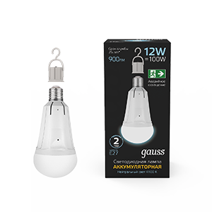 Лампа A80 12W 900lm 4100K Е27 авар. с Li-Ion аккумулятором LED 1/5/50 102002212