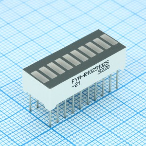 FYA-R102510ZS-21, 10 сегментный шкальный индикатор/красный/660нм/15-20мкд 25,4х10,1мм