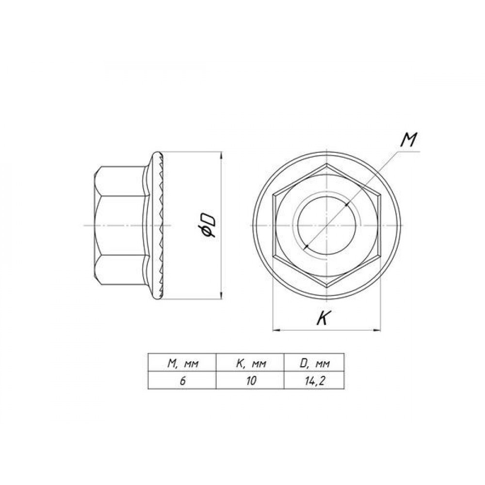 Изображение товара Гайка с фланцем М6 gflm6 Изображение товара Гайка с фланцем М6 gflm6